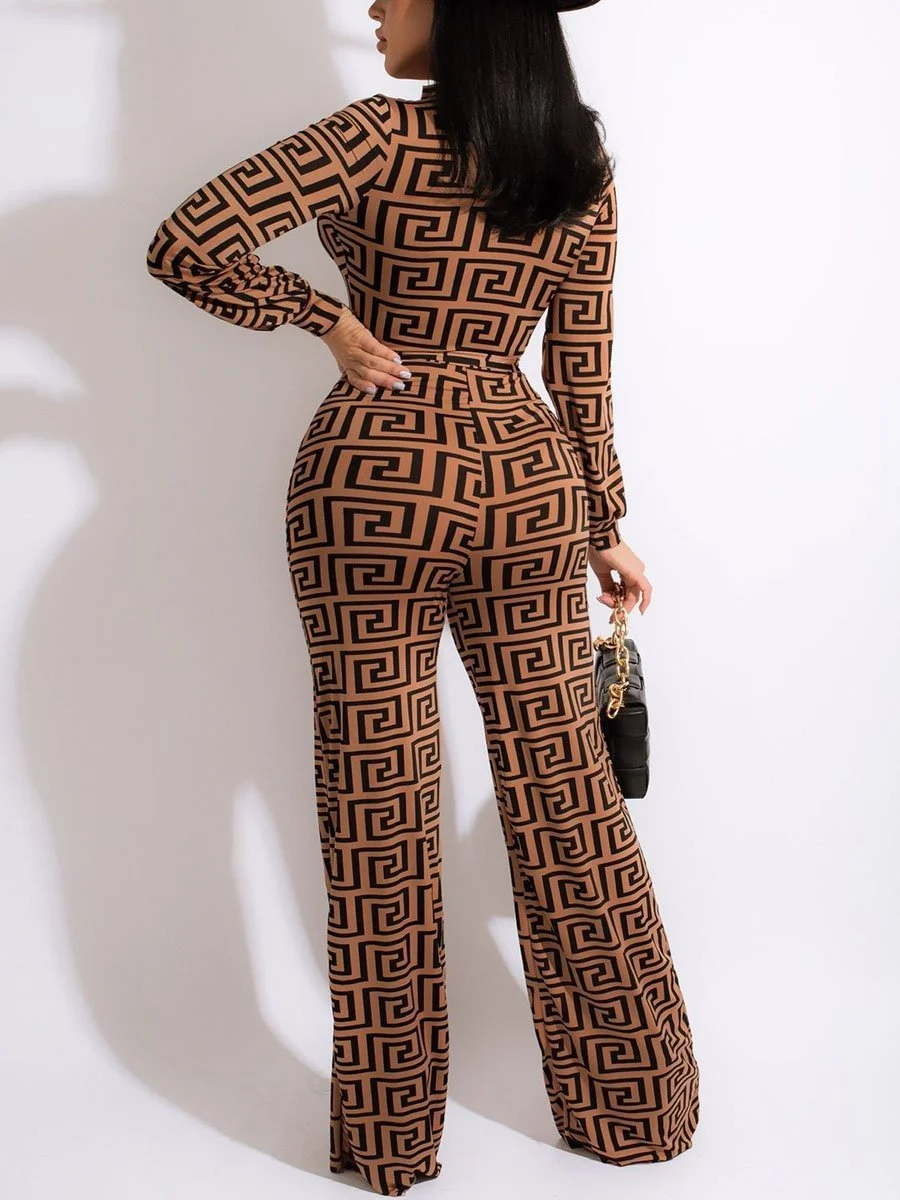 Trendy Printed Long Sleeve Jumpsuit