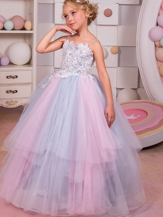 Bellasprom Sleeveless Spaghetti Strap Ball Gown Floor Length Flower Girl Dress With Appliques Bellasprom