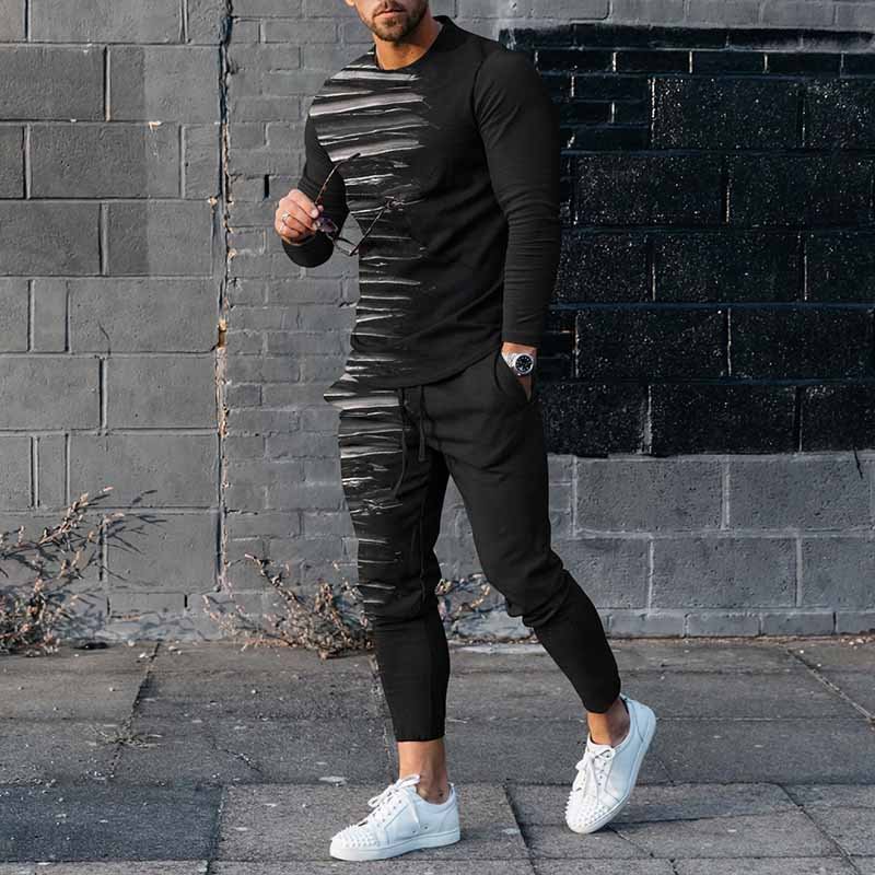 Men's Line Splicing Long Sleeve T-Shirt And Pants Co-Ord