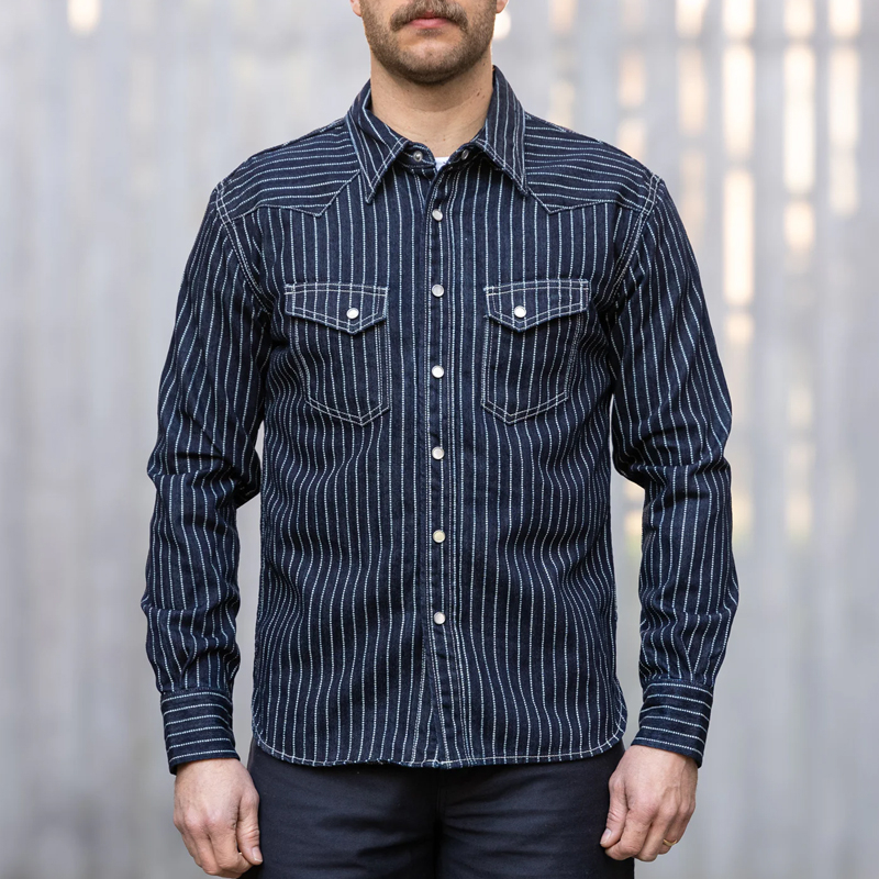 Men's Denim Stripe Lapel Single Breasted Shirt