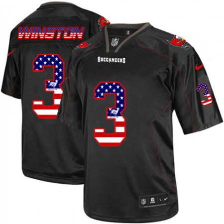 Men's  Buccaneers #3 Jameis Winston Black USA Flag Fashion Elite Jersey