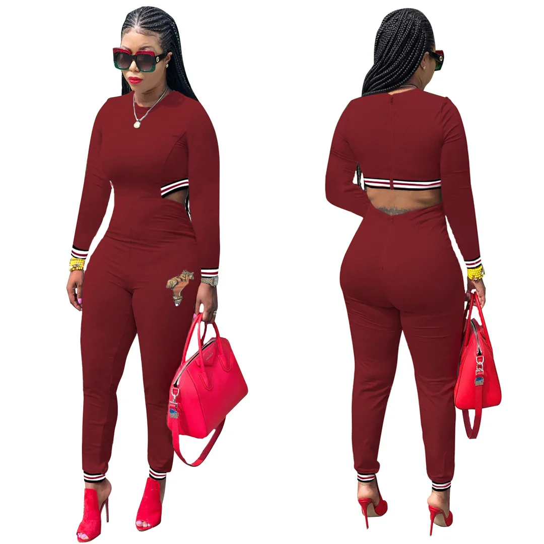 Sexy Hollow Out Back Ribbon Skinny Jumpsuit