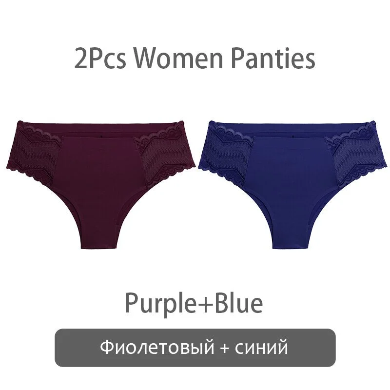 FINETOO Women Patchwork Lace Panties S-XL Seamless Underwear Sexy Low Waist Briefs Comfortable Underpants Ladies Lingerie 2021