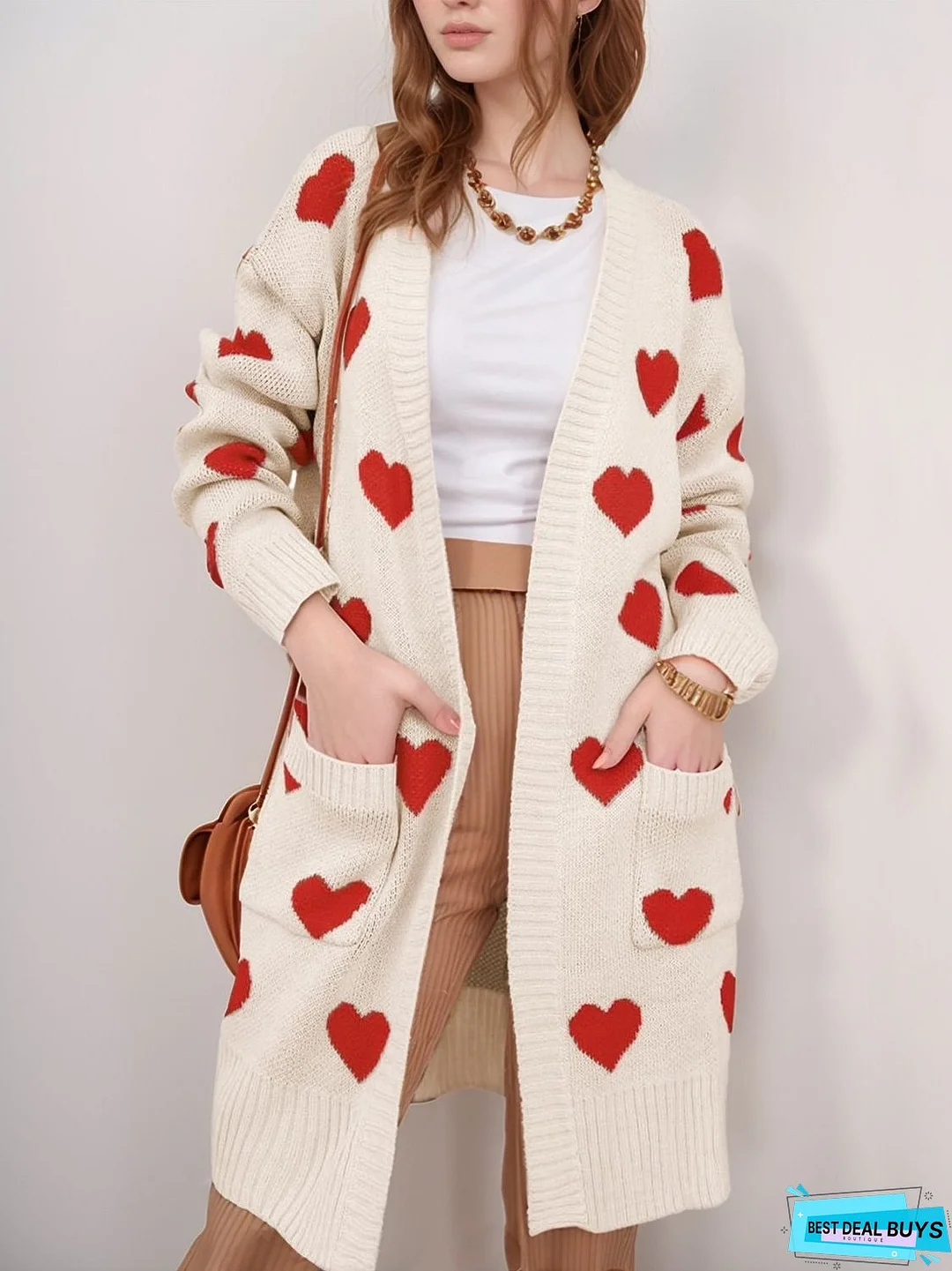 Heart Open Front Long Sleeve Cardigan