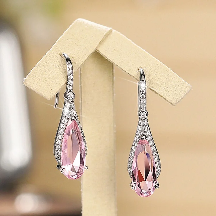 Pear Shaped Pink Crystal Drop Earrings