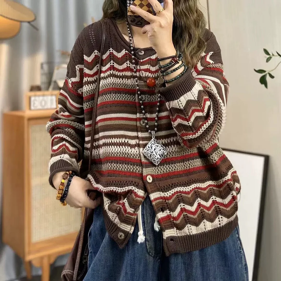 Chicfifth Sweater Women Winter Long Sleeve High Quality Autumn Vintage Top Knitted Cardigan