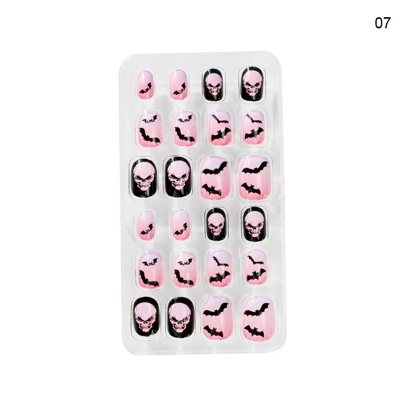 Halloween Nail Art for Children and Adults 24 Pieces of Flame Cartoon Portable Wearable Finished Nail Patch for Children