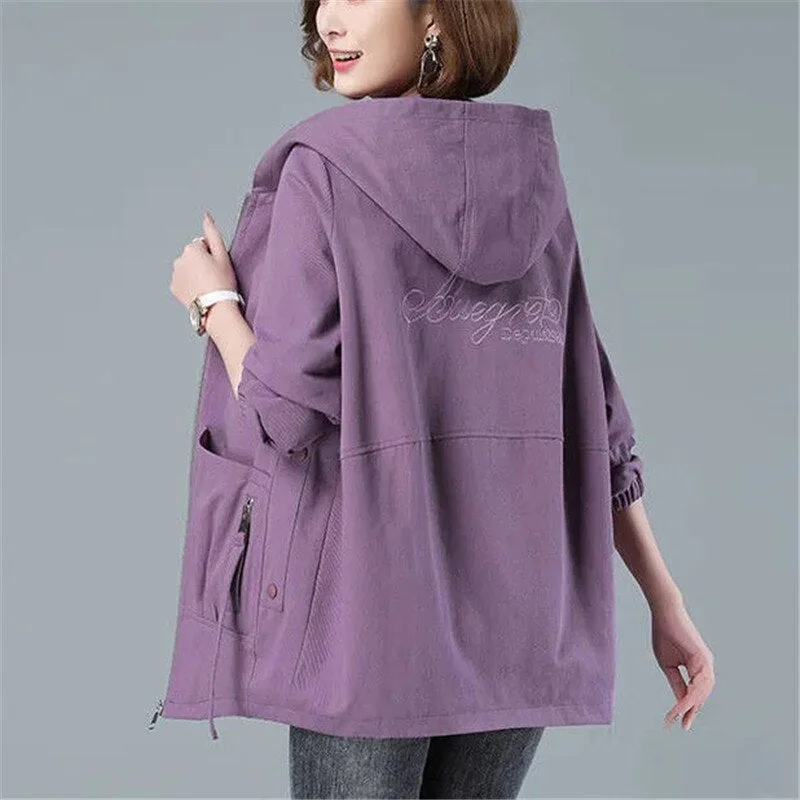 Windbreaker Female New Spring Autumn Jacket Loose Plus Size 4XL Women Hooded Outerwear Casual Tops Coats Women's Clothing AH693