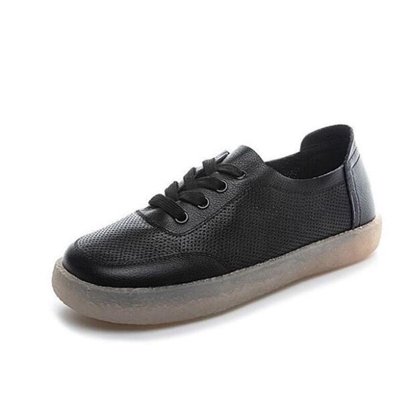 Women Mother Female Ladies Shoes Flats loafer Cow Genuine Leather Soft Casual Lace Up Footwear White shoes zapatillas mujer q66
