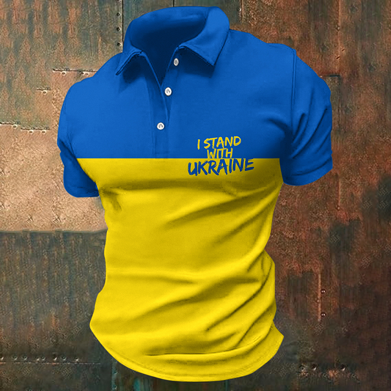 Comstylish Men's Ukraine Contrasting Colors Art Polo Shirt