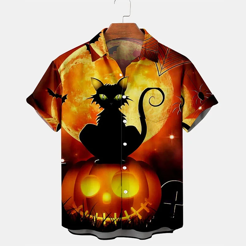 Men's Halloween Pumpkin Print Short Sleeve Shirt 