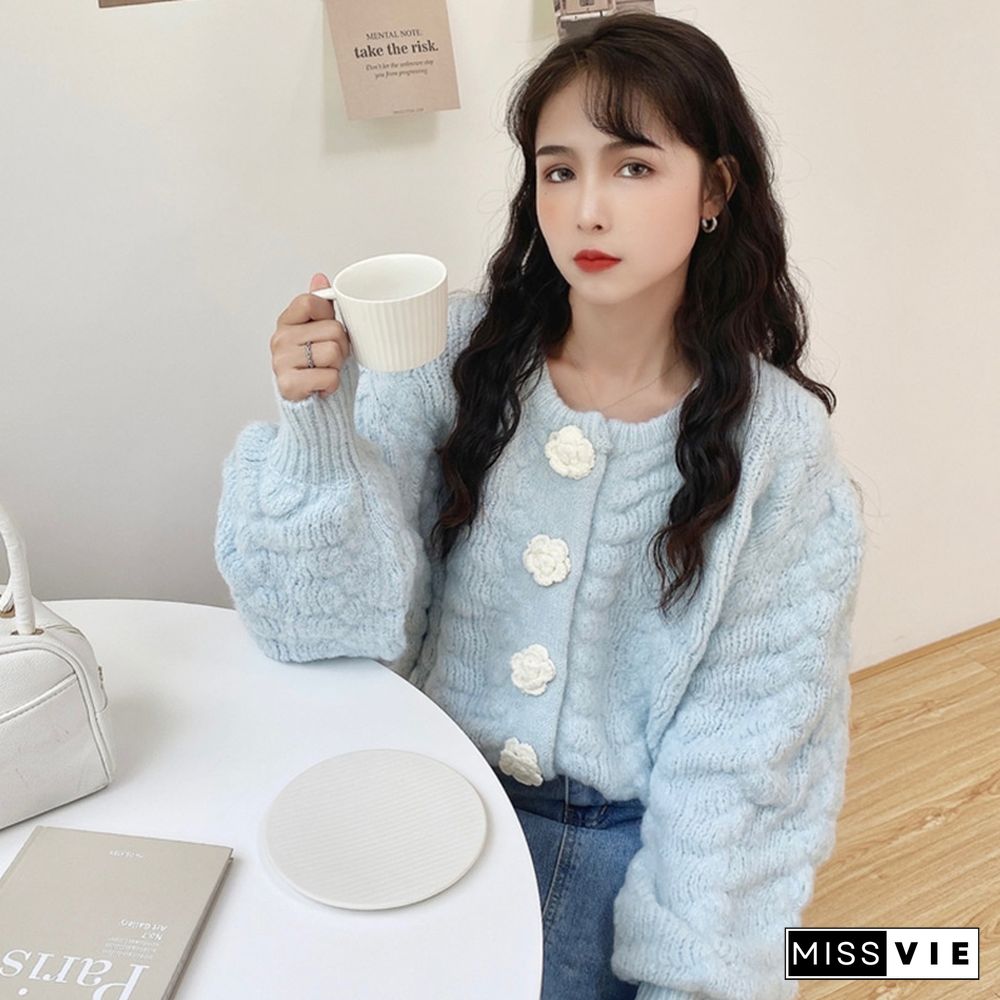 Fashion Flowers Cardigan Knitted Sweater