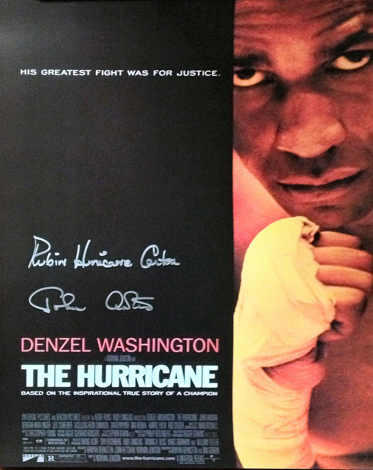 RUBIN HURRICANE CARTER & JOHN ARTIS SIGNED 24X18 BOXING MOVIE P0STER PROOF COA