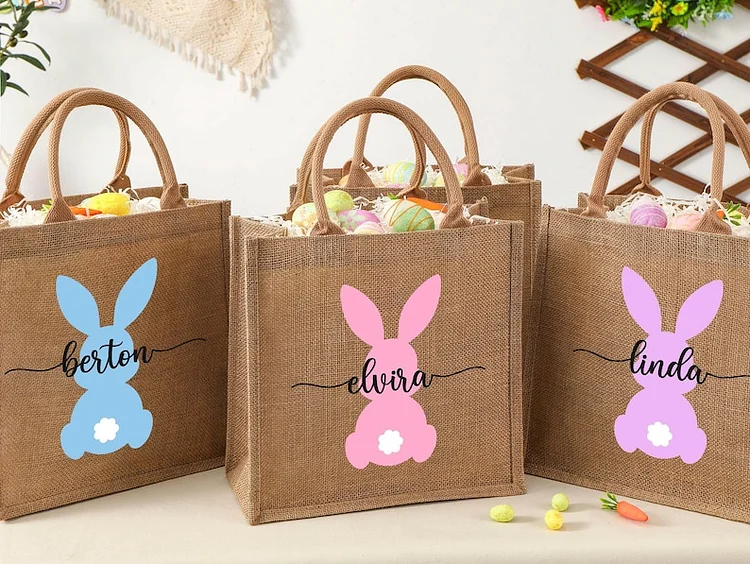 Personalized Easter bag, Jute Easter bag, Custom Easter Bunny bag With Name, Kids Egg Hunt Bags, Easter Basket, Easter Gift Bags