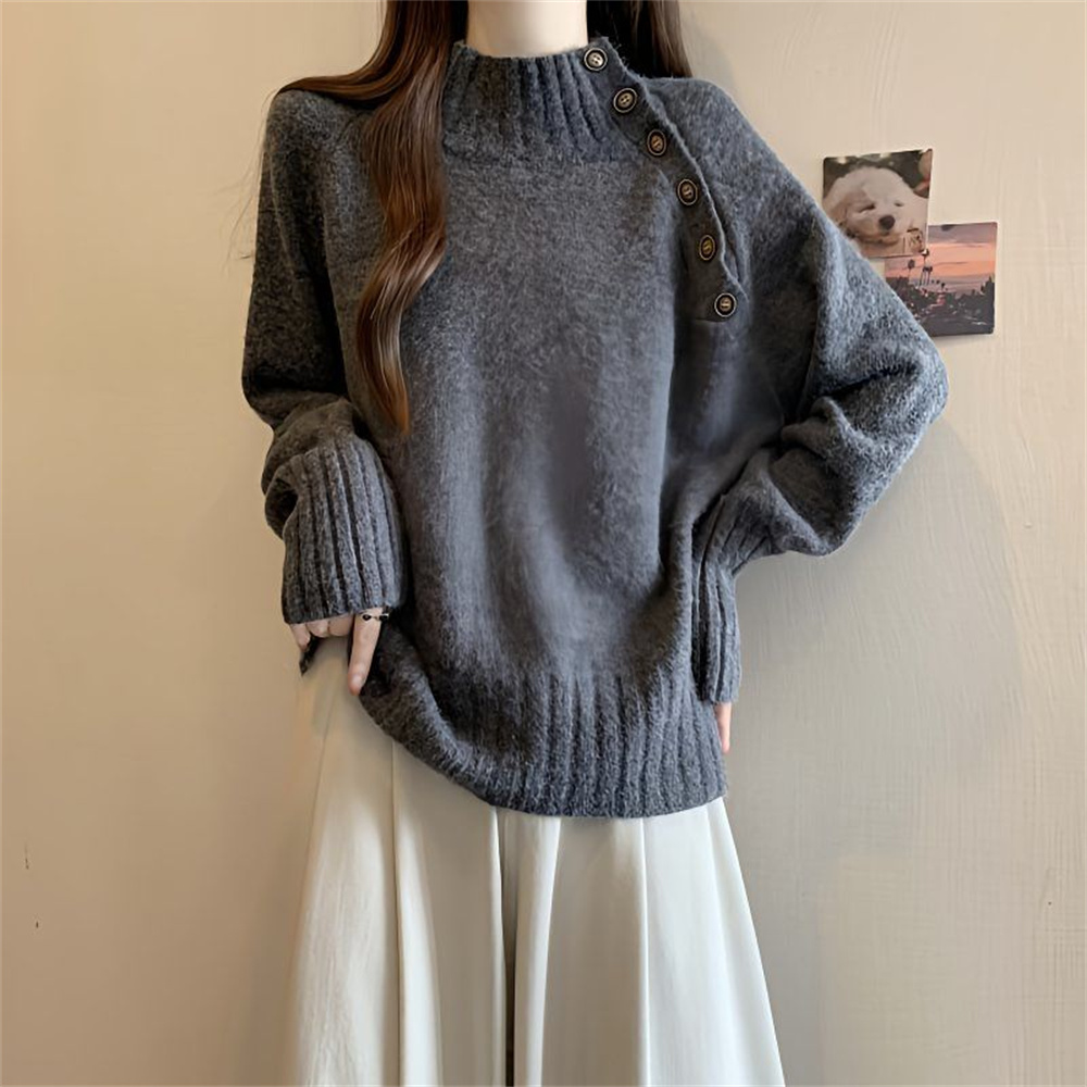 Hedirax Oversized Women's Pullover Half High Collar Sweater Women Loose Fashion Long Sleeve Bottom Turtleneck Knit Sweater Soft Warm Top