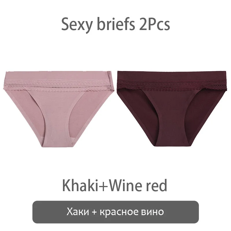 FINETOO 2Pcs/set Lace Panties Women Silk Underwear M-XL Smooth Panty Comfortable Girls Underpants Sexy Briefs 6 Colors Lingerie
