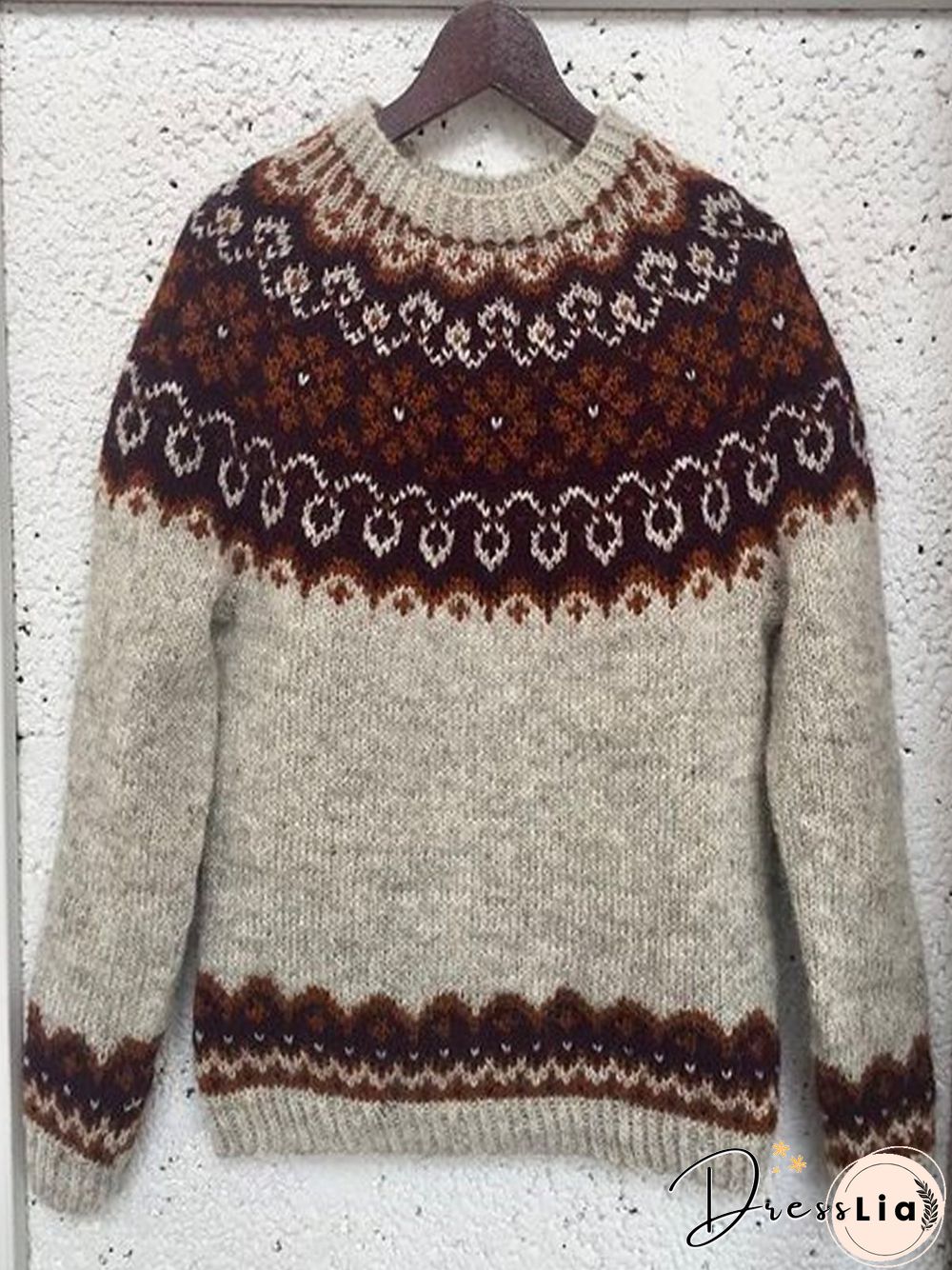 Geometric Sweet Winter Date Casual Long sleeve Crew Neck Cotton-Blend Sweater for Women