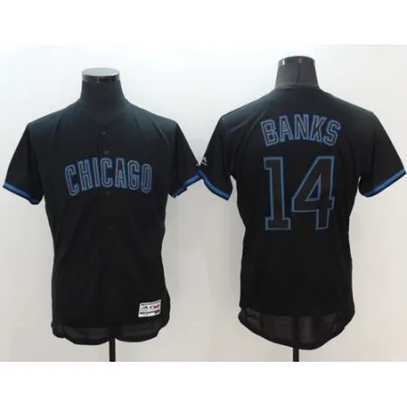 Cubs #14 Ernie Banks Black Fashion Flexbase Authentic Collection Stitched MLB Jersey