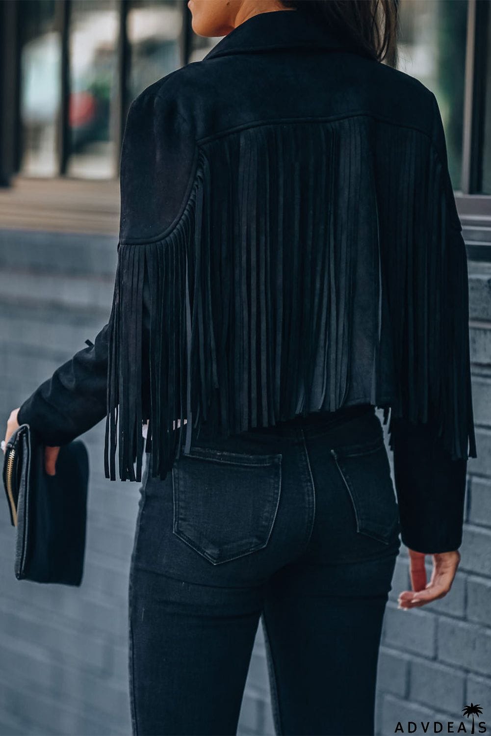 Cropped Fringe Faux Suede Jacket