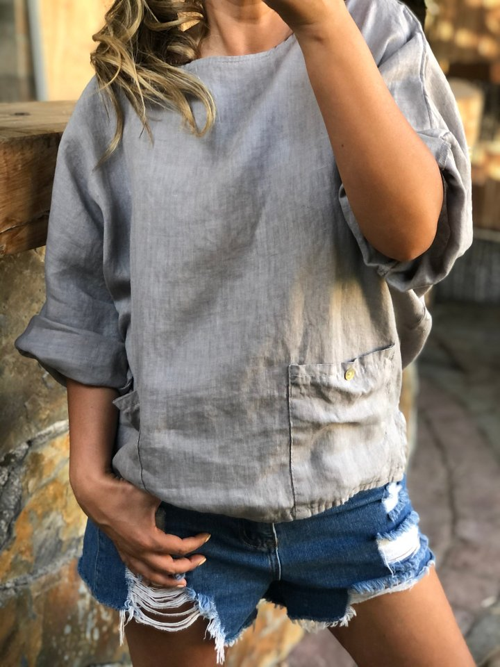 Women Half Sleeve Linen Tops