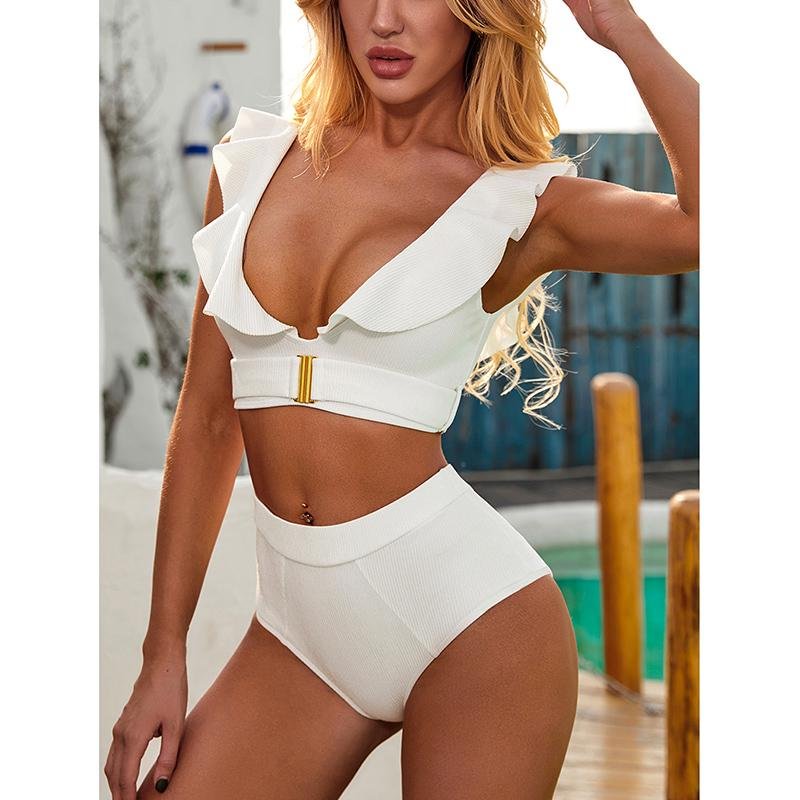Ruffle 2021 New Bikini Set Swimsuit Women Push Up Swimwear Female White Bathing Suits Summer Beach Wear Swimming Suit Biquini