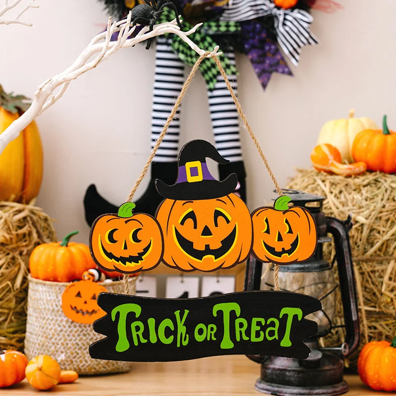 Halloween Decoration Pumpkin Gnome Wooden Pendant