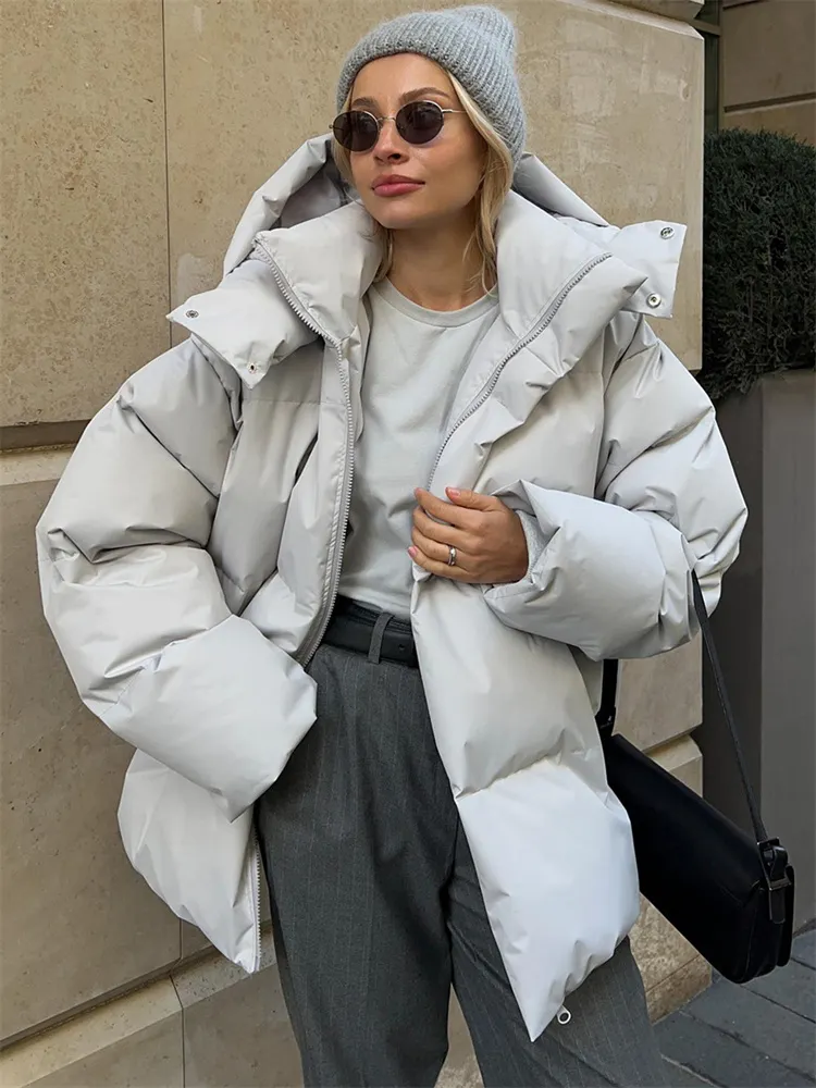 Tossy Loose Hoodie Winter Outwear Parkas Female Zipper High Street Pocket Fashion Cardigan Patchwork For Women Coat Parkas 2023