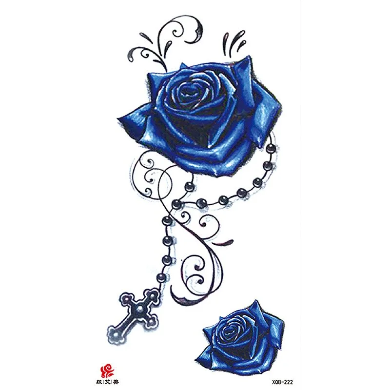 Sdrawing Temporary Tattoo Sticker Flash Tattoos Skull Snake Wolf Blue Pink Rose Flowers Body Art Arm Fake Sleeve Tatoo Women