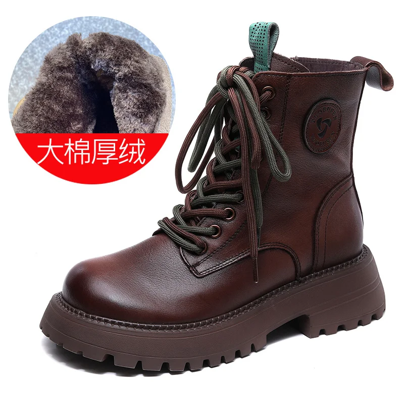 Yyvonne Cowhicked Martin Boots Women's Station Pines And Single Boots Vintage Handmade And Boots Thicken In Winter