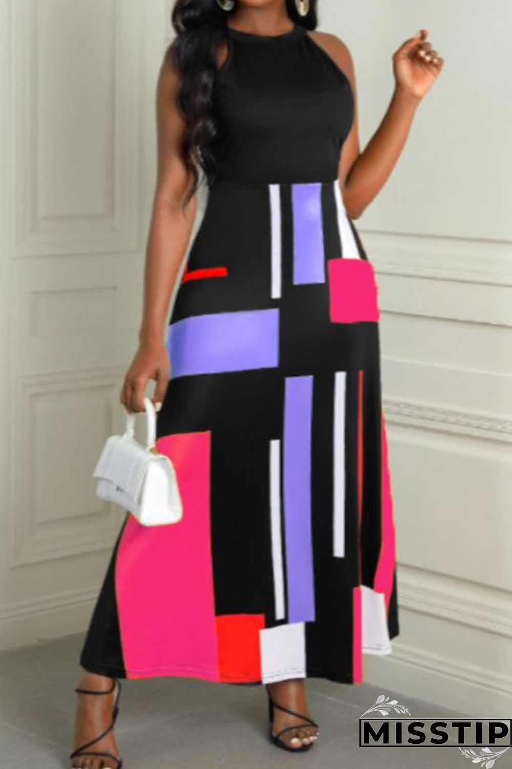 Rose Red Casual Color Lump Print Patchwork O Neck A Line Dresses