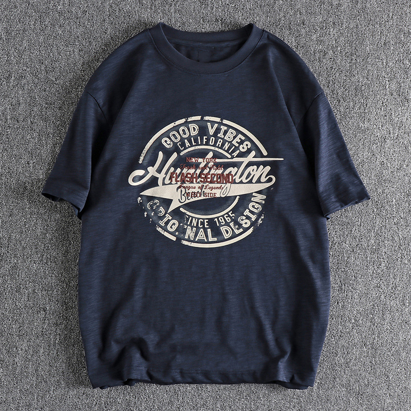 Men's Cotton Printed Round Neck Pullover Short Sleeve T-Shirt
