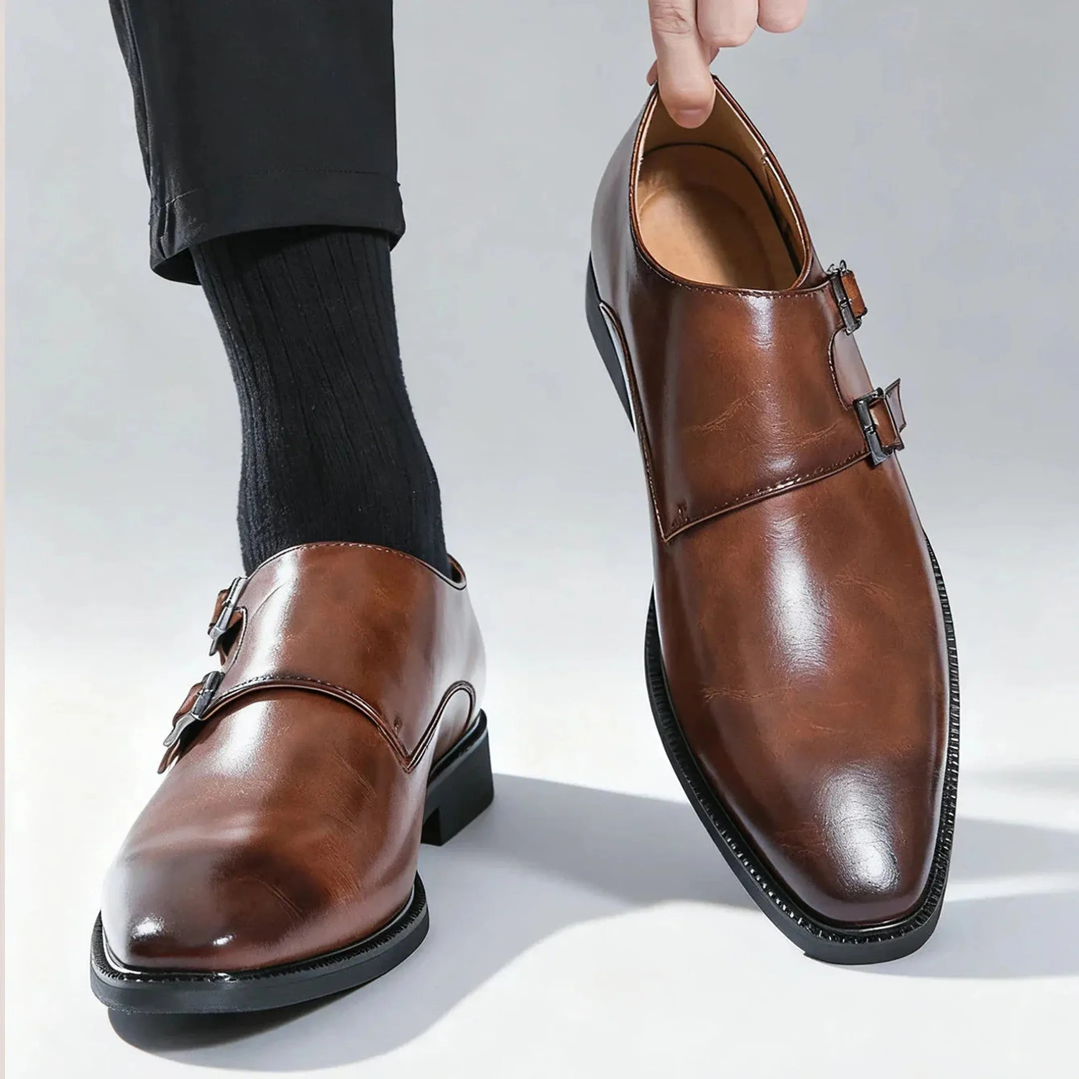 Men's Leather Monk Strap Loafers &ndash; Smart Casual Dress Shoes &ndash; view 2