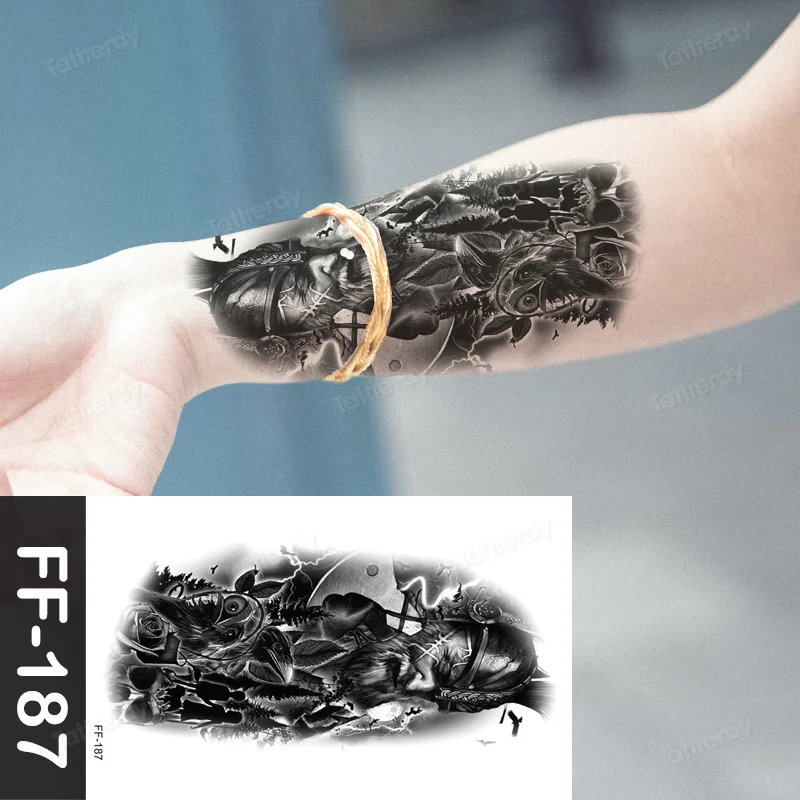 Sdrawing Animal Temporary Tattoo Sticker Black Lion King Wolf Tiger Men Body Art Painting Tattoo Fake Water Transfer Sexy Women