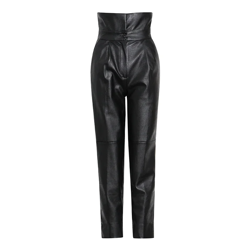 Ueong PU Leather Harem Pants For Women High Waist Ankle Length Black Casual Trousers Female Fashion New Clothing 2020