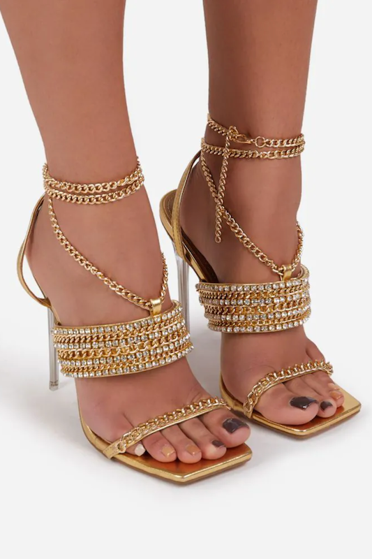 Square Toe Studded Band Heeled Sandals