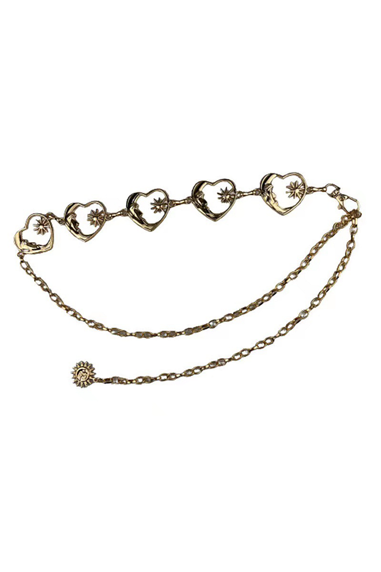 Cutout Hearts Abstract Flower Decor Metal Waist Chain