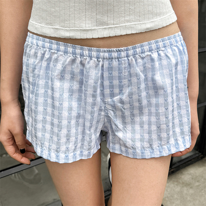 Pinsballz Vintage Striped Buttons Short Pants Women Summer Elastic Waist Streetwear Home Underwear Sweet Cute Chic Y2K Shorts