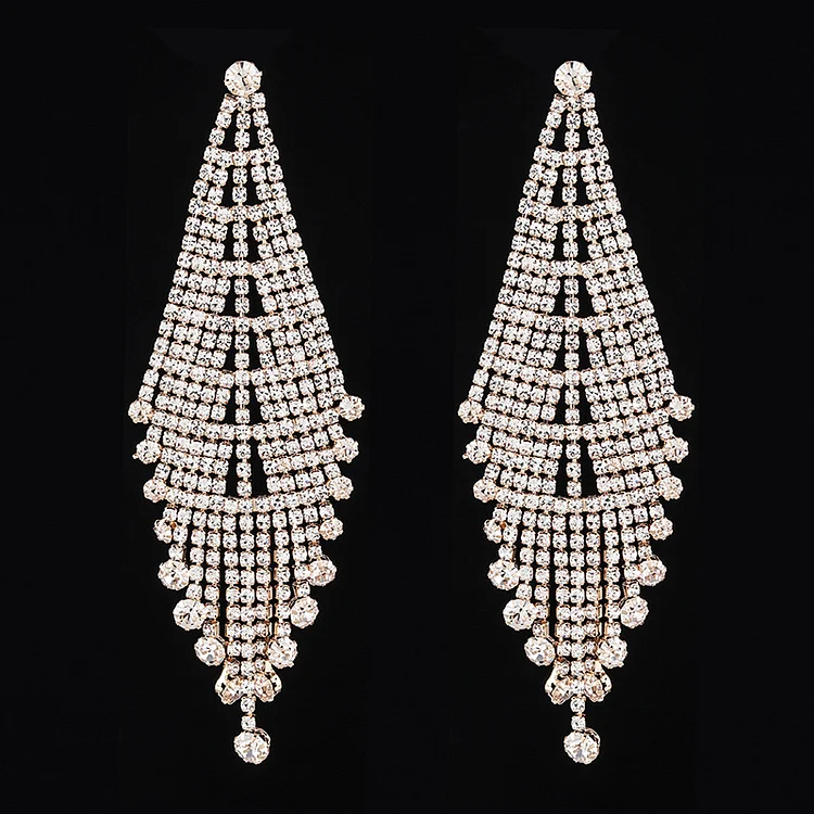 Wedding Gold Rhinestone Fringe Earrings  Flycurvy [product_label]