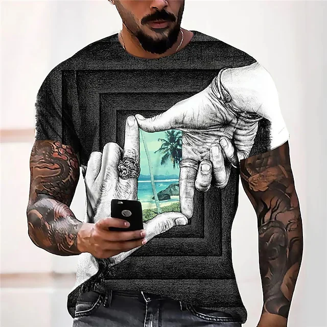 Men's Unisex T shirt Tee 3D Print Graphic Prints Hand Crew Neck Street Daily Print Short Sleeve Tops Casual Designer Big and Tall Sports Black