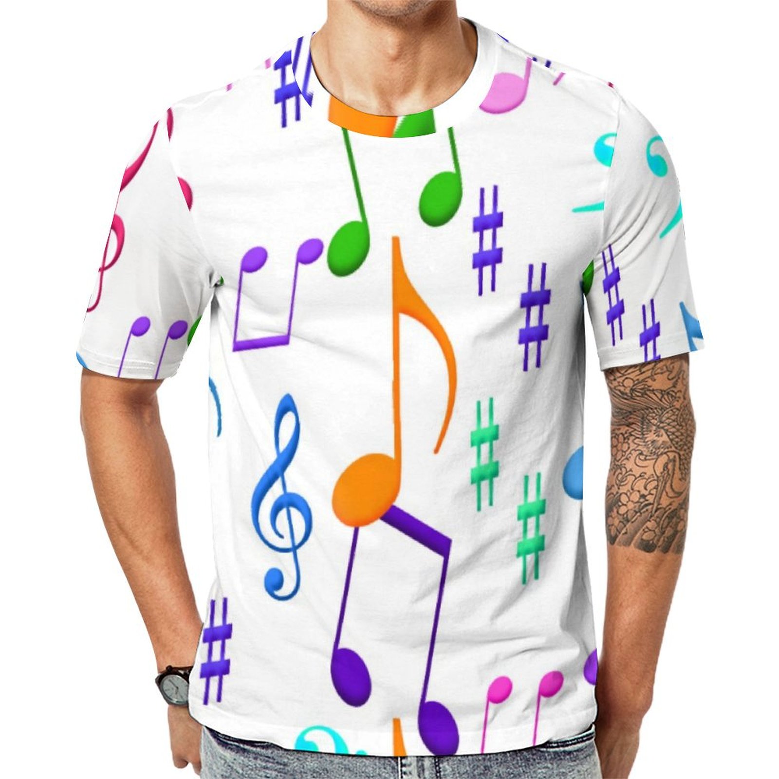Colorful Fun Music Notes Short Sleeve Print Unisex Tshirt Summer Casual Tees for Men and Women Coolcoshirts