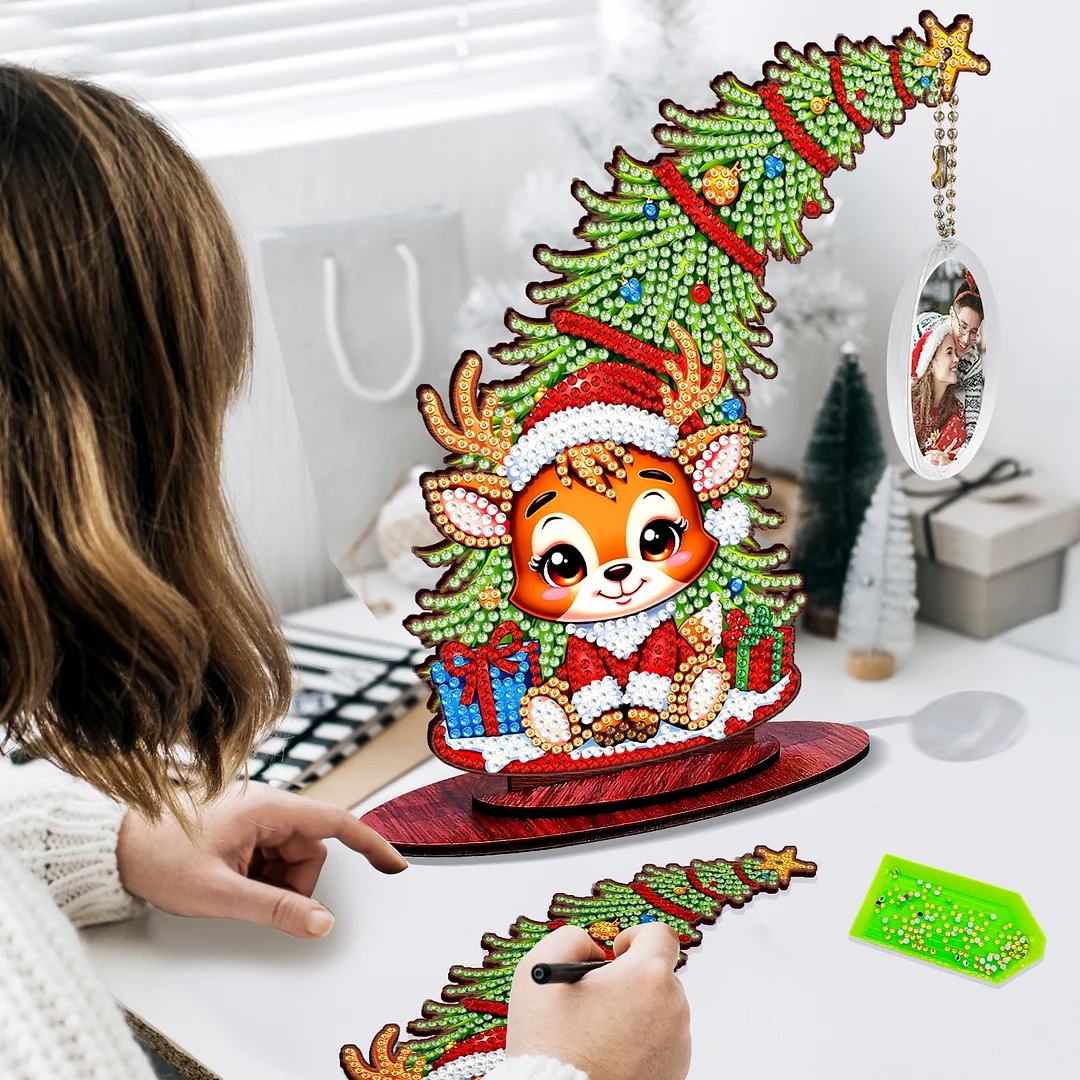 Photo Christmas Tree 5D DIY Diamond Art Tabletop Wood Decorations Ornament Kits