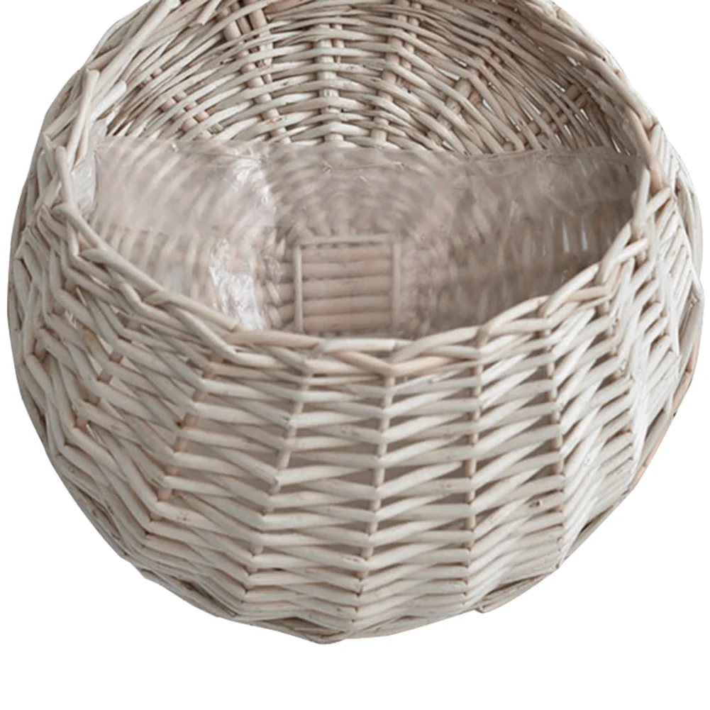 Wall Mount Wicker Flower Pot Hanging Woven Rattan Vase Basket Decor (Gray)