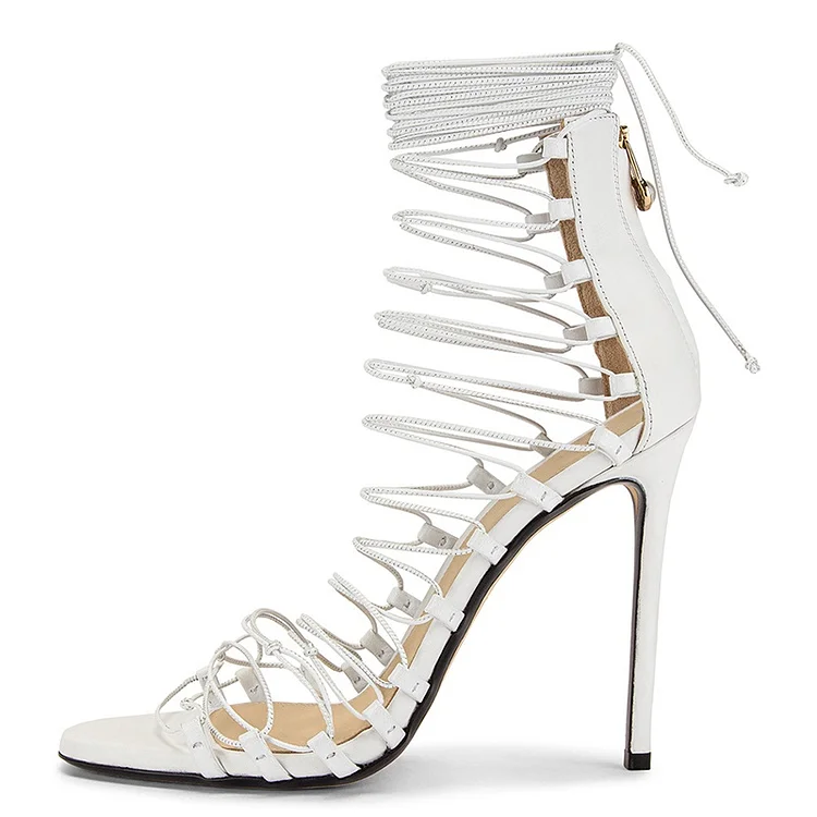 Escarpins blancs à bout pointu et talons aiguilles avec lacets Flusfy