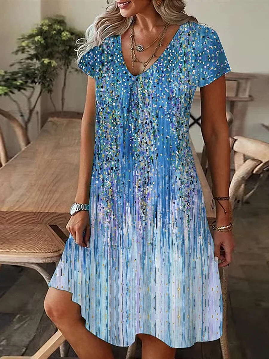 Women's Short Sleeve V-neck Graphic Midi Dress