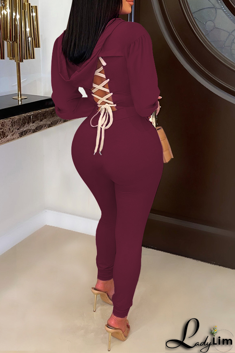 Blue Fashion Solid Patchwork V Neck Long Sleeve Two Pieces