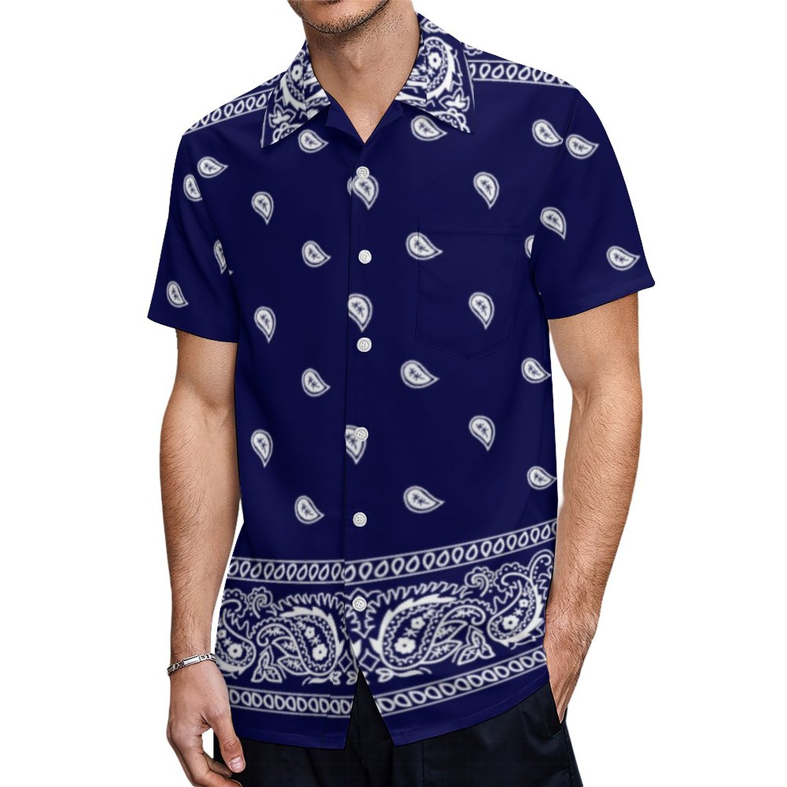 Bandana True Blue Hawaiian Shirt Mens Button Down Plus Size Tropical Hawaii Beach Shirts