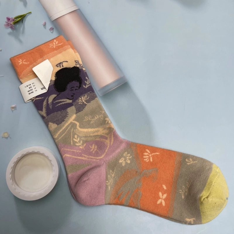 Women’s Minimalist Human Houndstooth Cotton Crew Socks A Pair