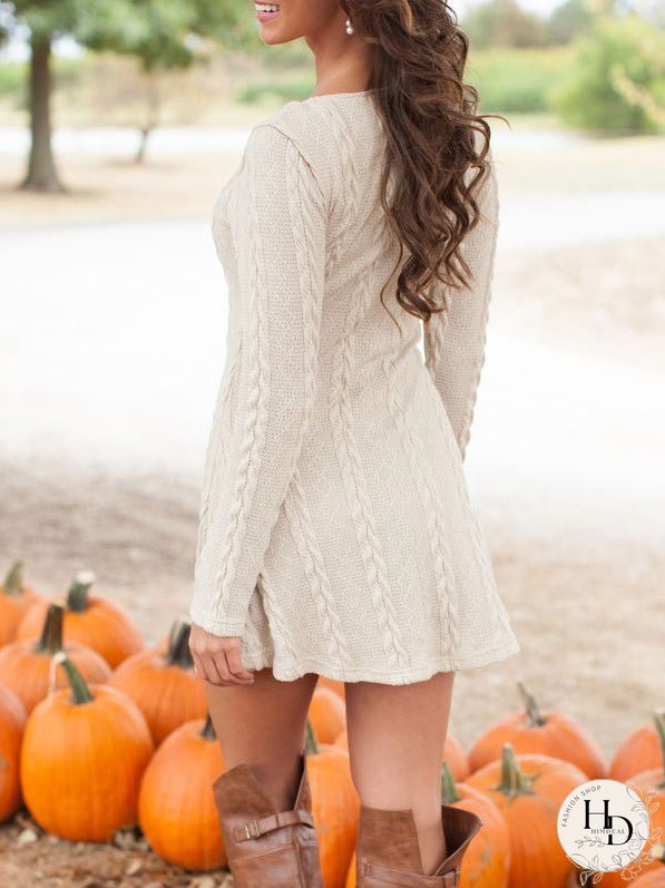 Dresses Round Neck Long Sleeve Sweater Mini Dress for Women