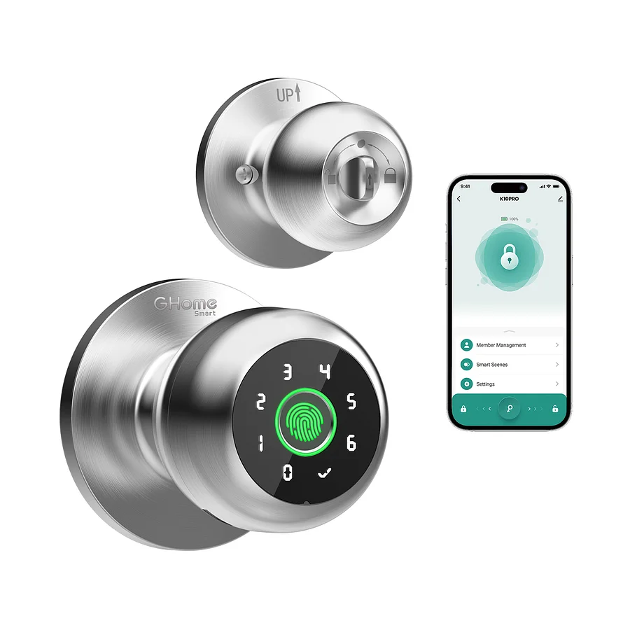 4 in 1 Smart Fingerprint Door Knob with Keypad Smart Door Lock, Biometric Door Knobs & App Control, Keyless Entry Door Lock Great for Home, Bedroom, Apartment Offices and Garages Black K10PRO