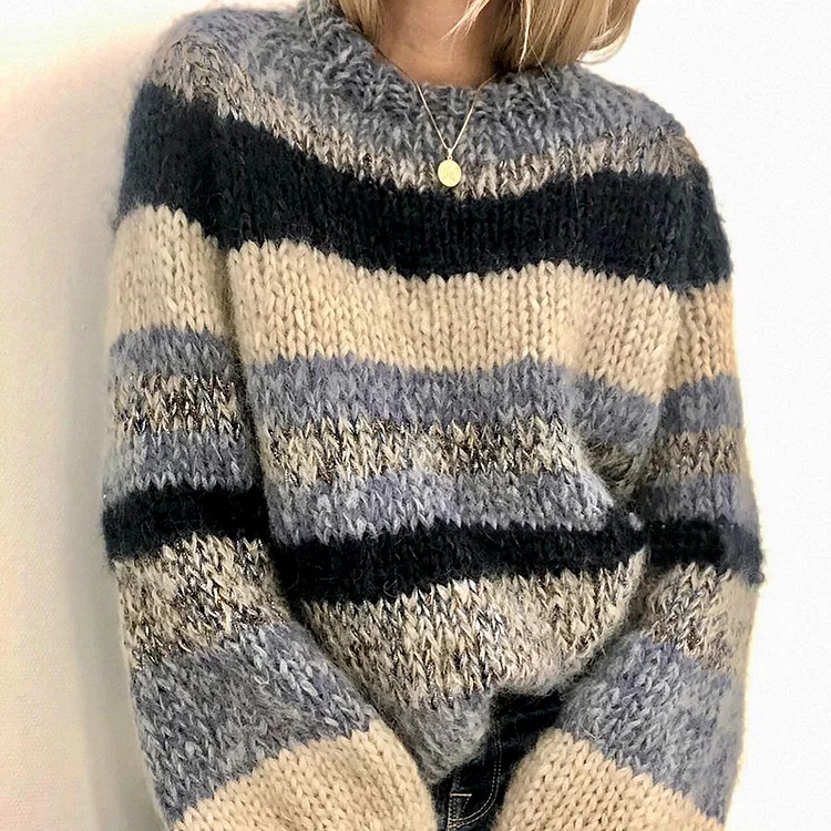 Vintage Icelandic Contrast Striped Sweater